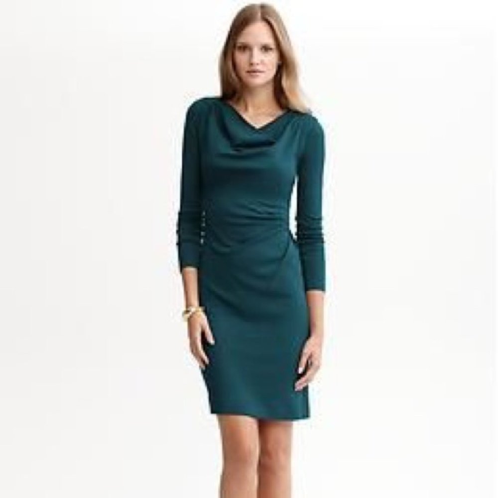 NWOT Banana Republic Teal Cowl Neck Dress XSP